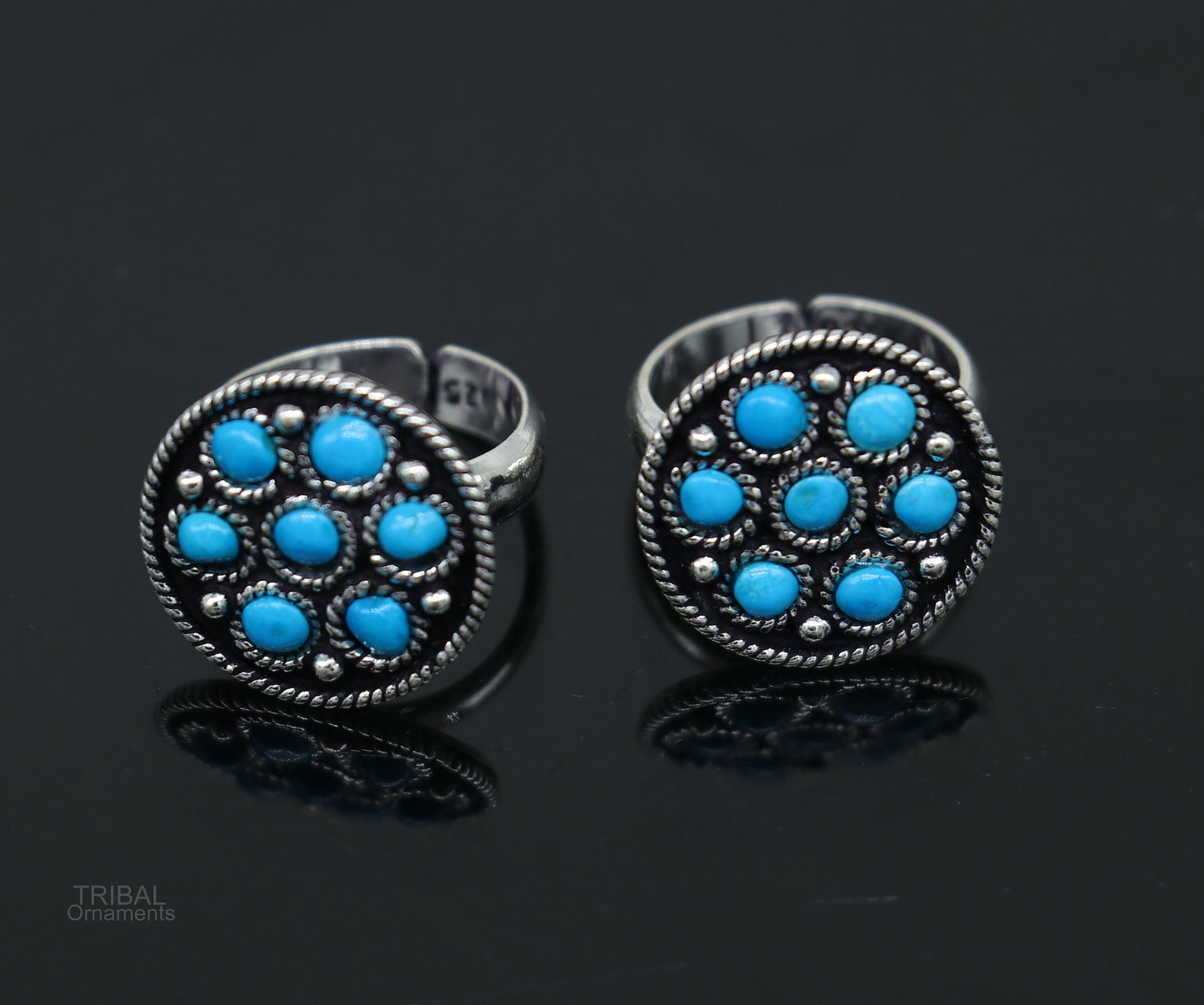 925 sterling silver adjustable tiny toe ring band fabulous blue turquoise stone tribal belly dance brides jewelry from india ntr56 - TRIBAL ORNAMENTS