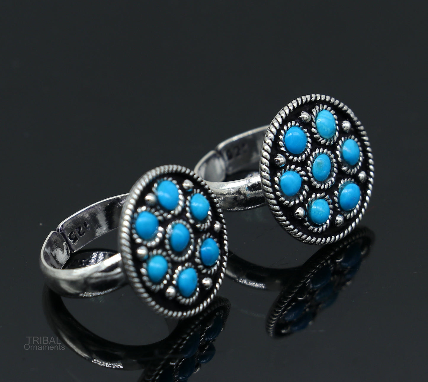 925 sterling silver adjustable tiny toe ring band fabulous blue turquoise stone tribal belly dance brides jewelry from india ntr56 - TRIBAL ORNAMENTS