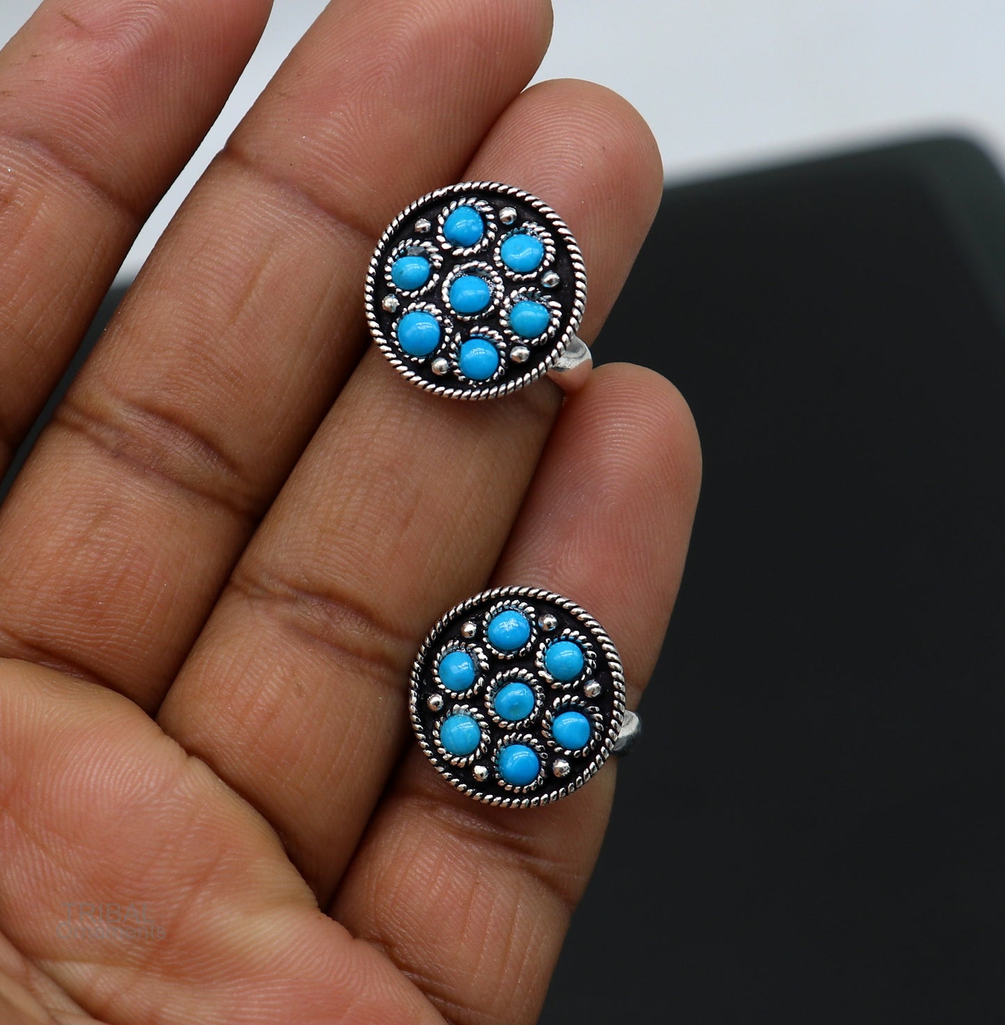 925 sterling silver adjustable tiny toe ring band fabulous blue turquoise stone tribal belly dance brides jewelry from india ntr56 - TRIBAL ORNAMENTS