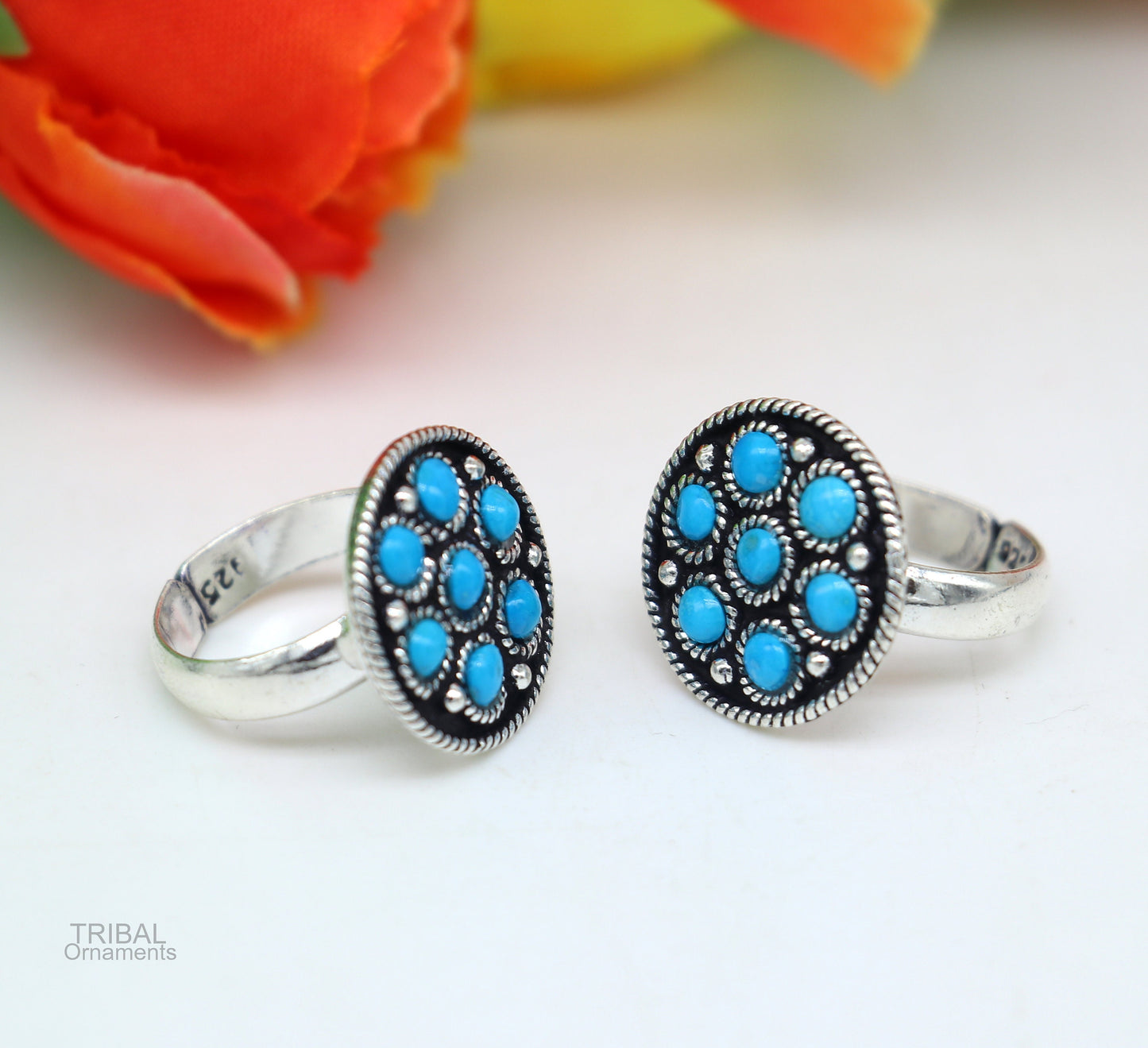 925 sterling silver adjustable tiny toe ring band fabulous blue turquoise stone tribal belly dance brides jewelry from india ntr56 - TRIBAL ORNAMENTS