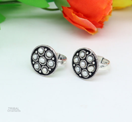 925 sterling silver adjustable tiny toe ring band fabulous blue turquoise stone tribal belly dance brides jewelry from india ntr57 - TRIBAL ORNAMENTS