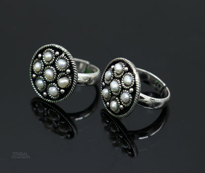 925 sterling silver adjustable tiny toe ring band fabulous blue turquoise stone tribal belly dance brides jewelry from india ntr57 - TRIBAL ORNAMENTS