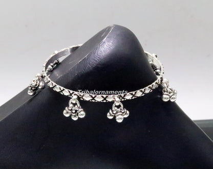 Sterling silver charm bangle bracelet by TRIBAL ORNAMENTS with oxidized finish, personalized belly dance jewelry, intricate tribal design