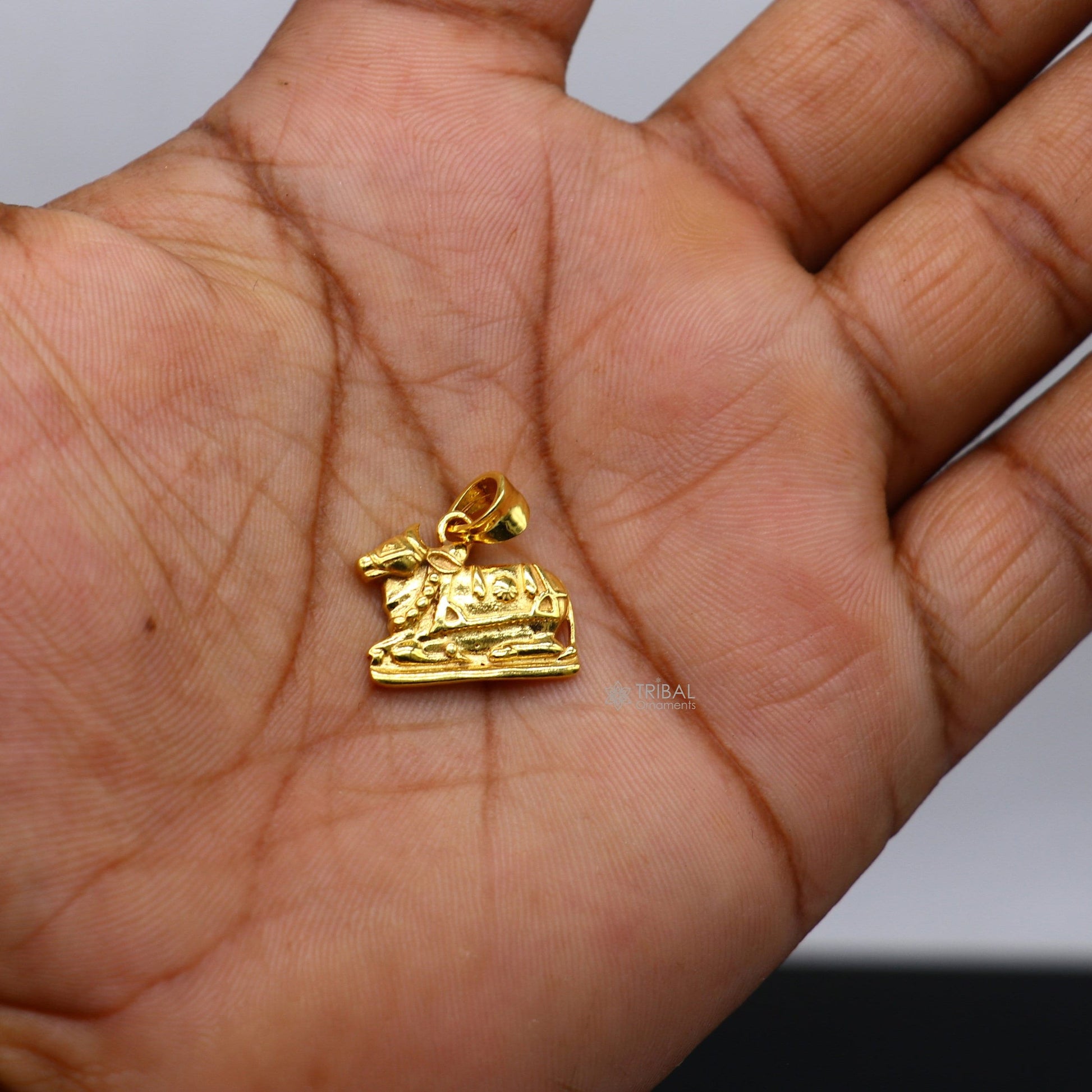 925 sterling silver amazing designer Hindu idol Lord Shiva Nandi Maharaj pendant, excellent gold polished unisex locket pendant nsp612 - TRIBAL ORNAMENTS