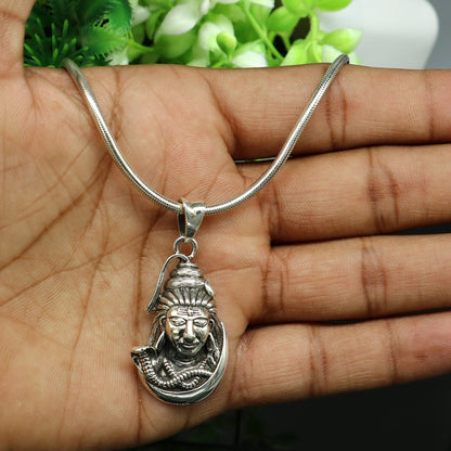 925 sterling silver Lord Shiva pendant from TRIBAL ORNAMENTS, featuring detailed Hindu deity design in unisex customized jewelry.