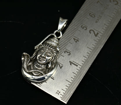 925 sterling silver Lord Shiva pendant by TRIBAL ORNAMENTS, detailed unisex Hindu deity jewelry with customizable design.