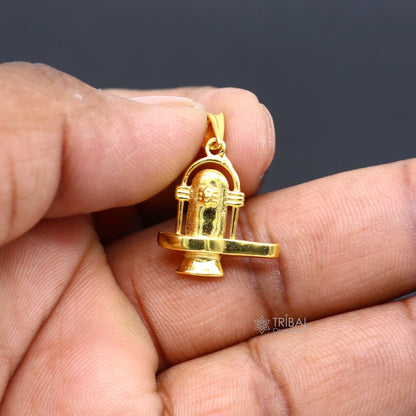 925 sterling silver Lord Shiva Lingam pendant with gold polish, tribal design, perfect for gifting jewelry by TRIBAL ORNAMENTS