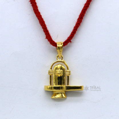 925 sterling silver Lord Shiva lingam pendant with gold polish, tribal jewelry design, perfect for gifting.
