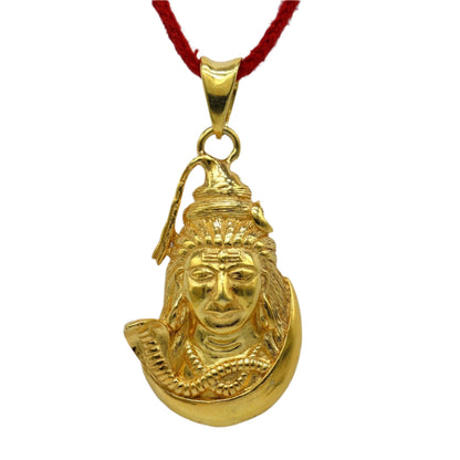 Unisex 925 sterling silver Shiva pendant with gold polish, tribal-designed Lord Shiva jewelry, customizable religious gift.