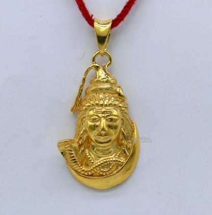 Sterling silver gold-polished Shiva idol pendant from TRIBAL ORNAMENTS, unisex customized jewelry with intricate design.