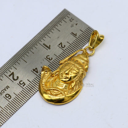 925 sterling silver gold polished Shiva pendant, unisex jewelry featuring Lord Shiva idol, customized jewelry by TRIBAL ORNAMENTS