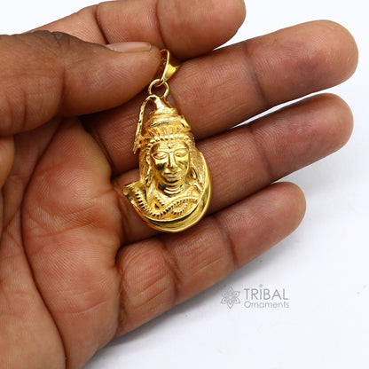925 sterling silver gold polished Shiva idol pendant, unisex customized jewelry, tribal ornaments, detailed Lord Shiva necklace.