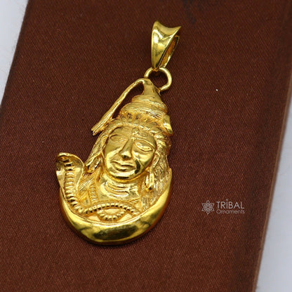 925 sterling silver gold polished Shiva pendant, unisex customized jewelry featuring Lord Shiva idol, elegant and detailed design.