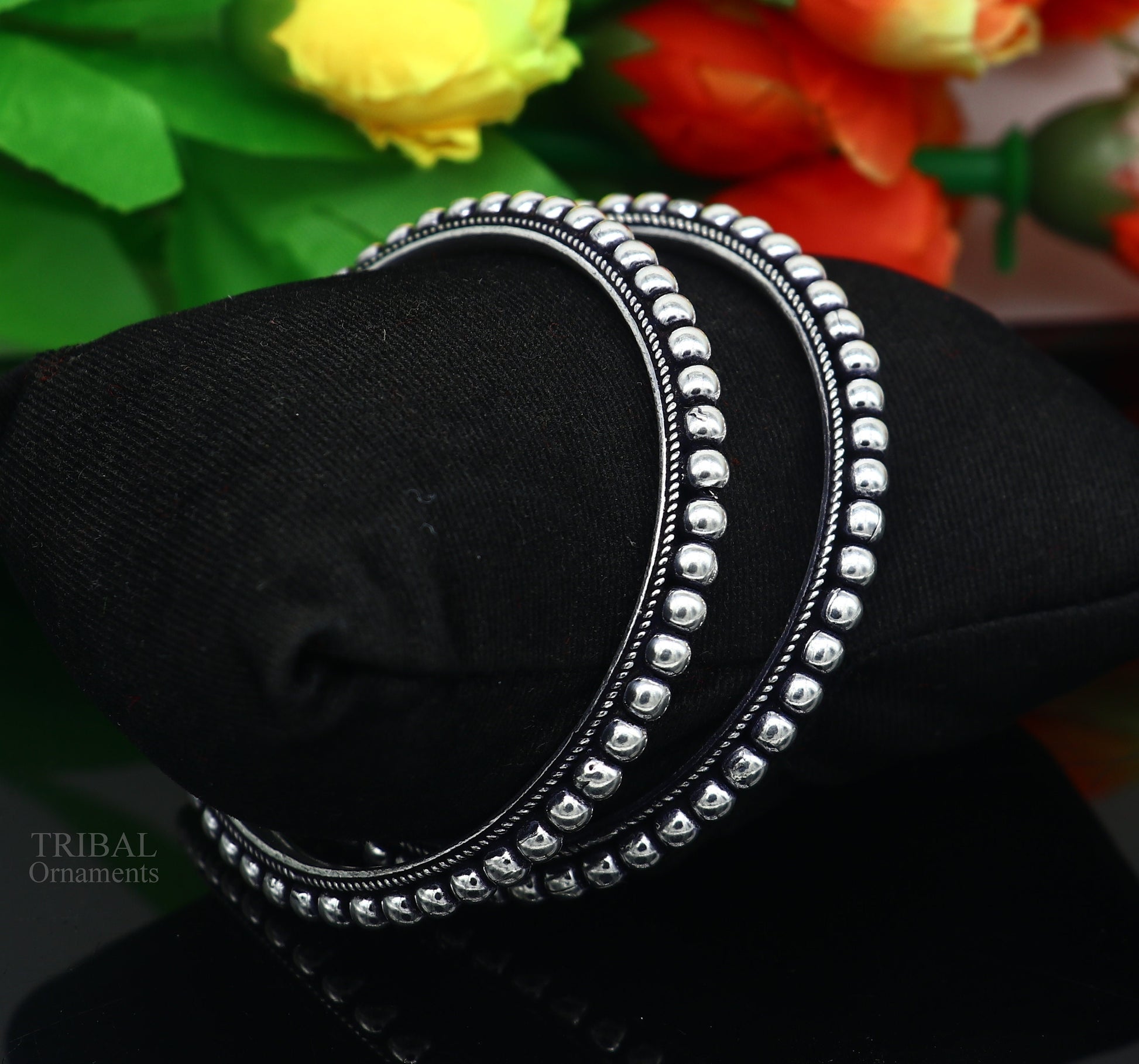 925 sterling silver amazing silver beaded bangle bracelet, excellent custom made oxidized personalized bangle jewelry for belly dance nba273 - TRIBAL ORNAMENTS