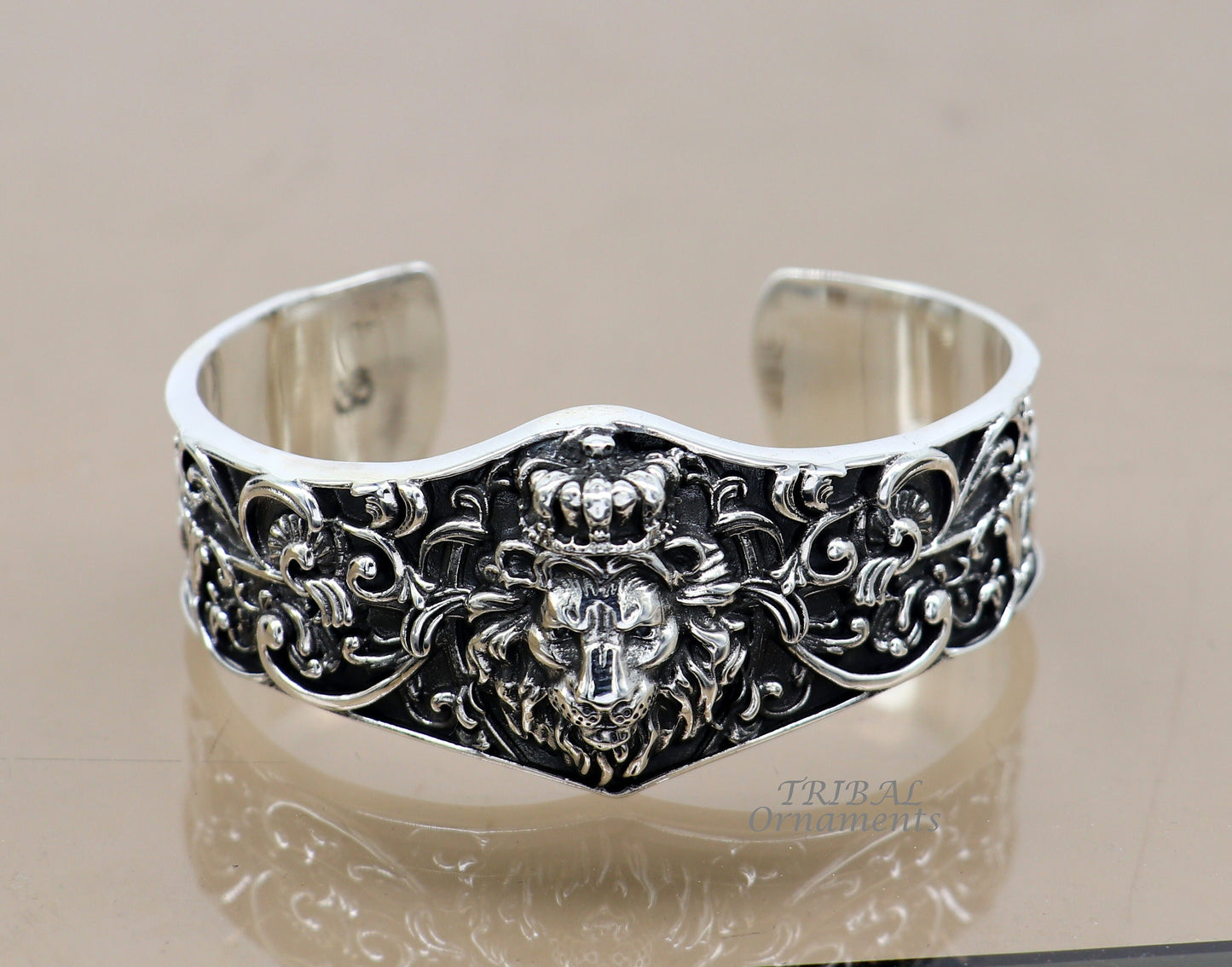 925 sterling silver amazing vintage lion design handmade adjustable cuff kada bracelet, gorgeous lion kada for gifting cuff139 - TRIBAL ORNAMENTS