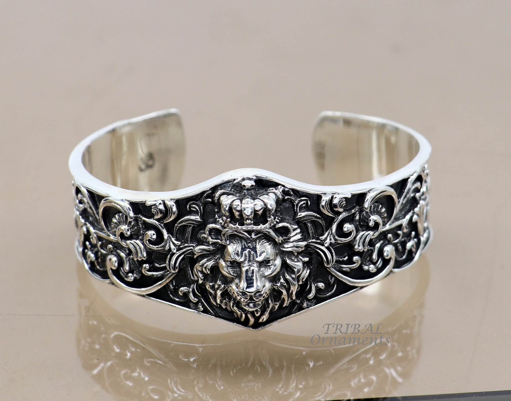 925 sterling silver amazing vintage lion design handmade adjustable cuff kada bracelet, gorgeous lion kada for gifting cuff139 - TRIBAL ORNAMENTS