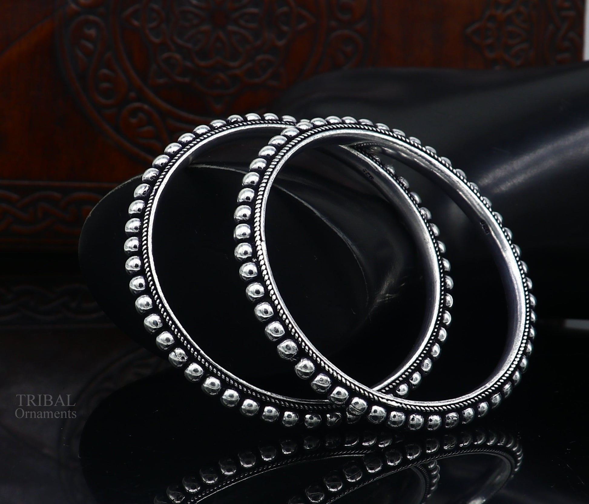 925 sterling silver amazing Waved style beaded bangle bracelet, excellent custom made oxidized personalized bangles for belly dance nba275 - TRIBAL ORNAMENTS