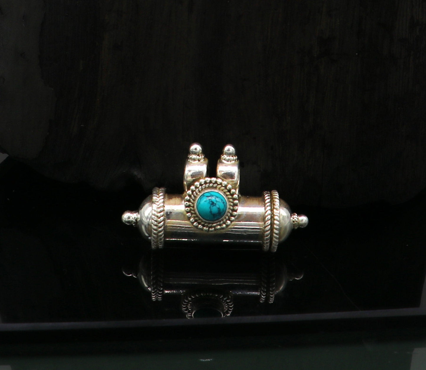 Fine 925 silver amulet pendant, fabulous turquoise stone box pendant, unique stylish fancy tribal jewelry, brides elegant pendant ssp379 - TRIBAL ORNAMENTS