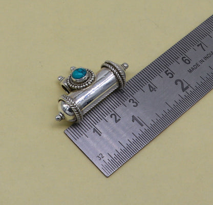 925 sterling silver amulet pendant with vibrant turquoise stone, tribal jewelry style, featuring a box design and intricate details