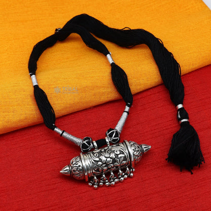 925 sterling silver amulet Taviz pendant tribal ethnic necklace with adjustable back thread knot, cultural mantra box jewelry set.