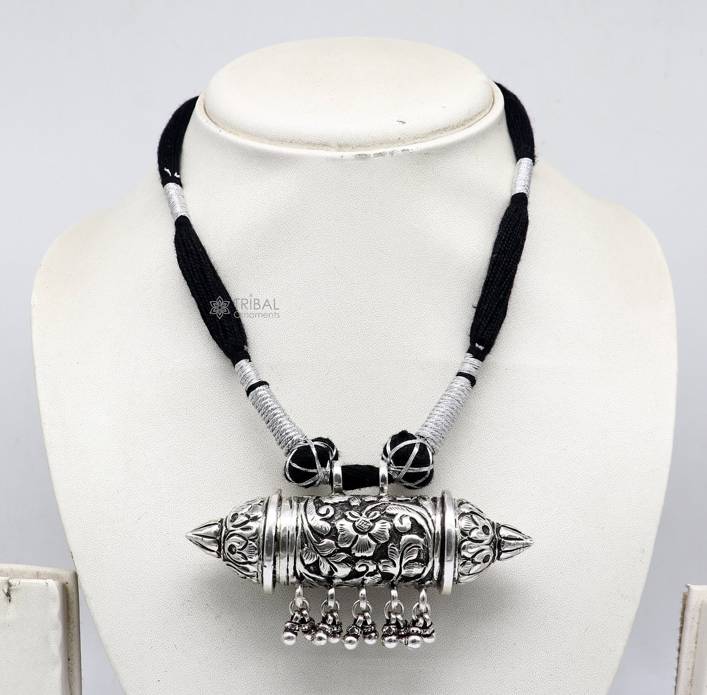 925 sterling silver amulet Taviz pendant tribal ethnic necklace with adjustable back thread knot and cultural mantra box jewelry set