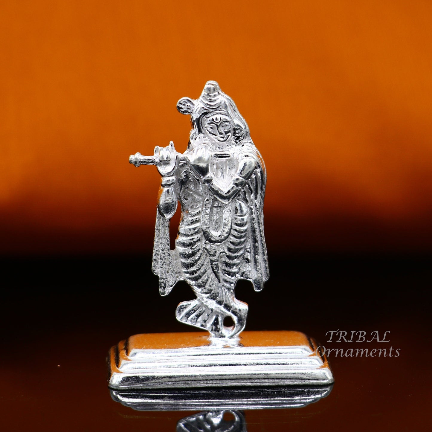 Sterling silver handmade antique design Idols Lord Krishna with flute standing Statue figurine, puja articles decorative gift art555 - TRIBAL ORNAMENTS