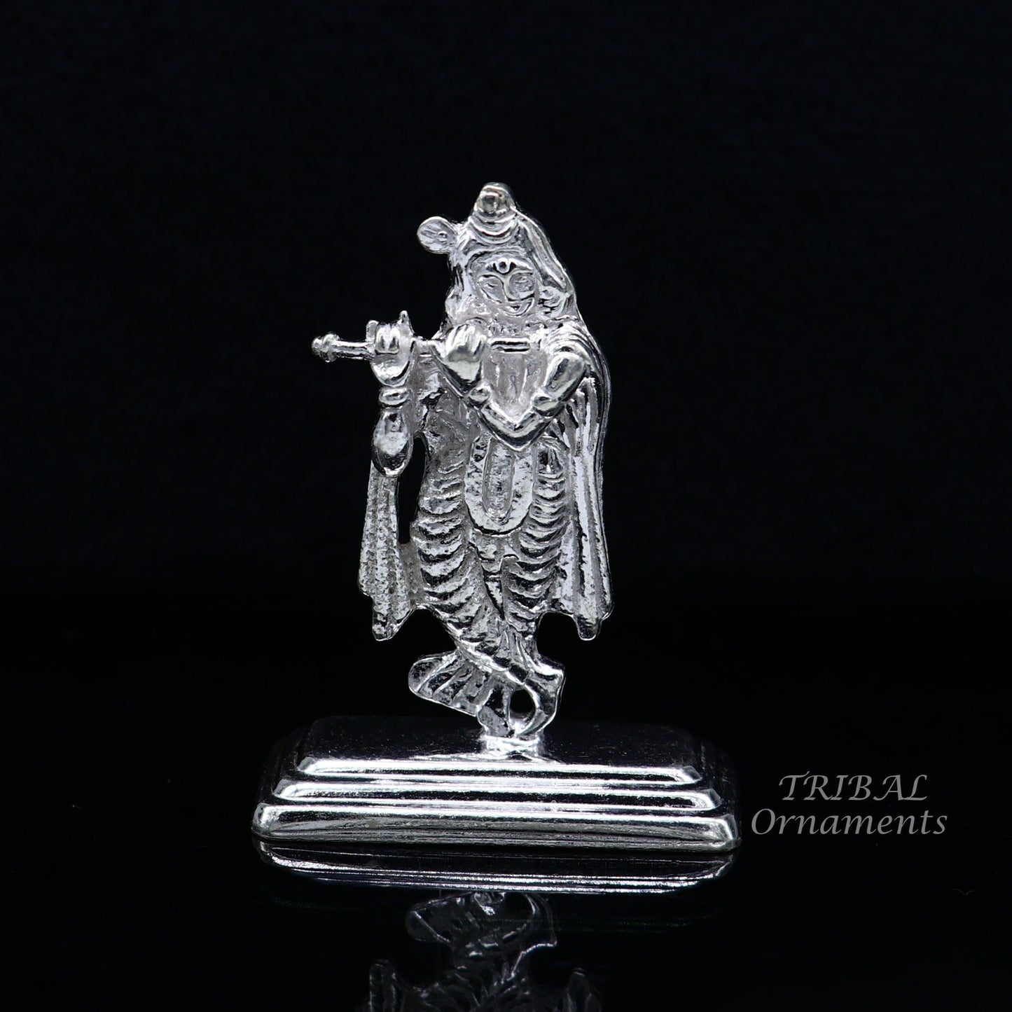 Sterling silver handmade antique design Idols Lord Krishna with flute standing Statue figurine, puja articles decorative gift art555 - TRIBAL ORNAMENTS