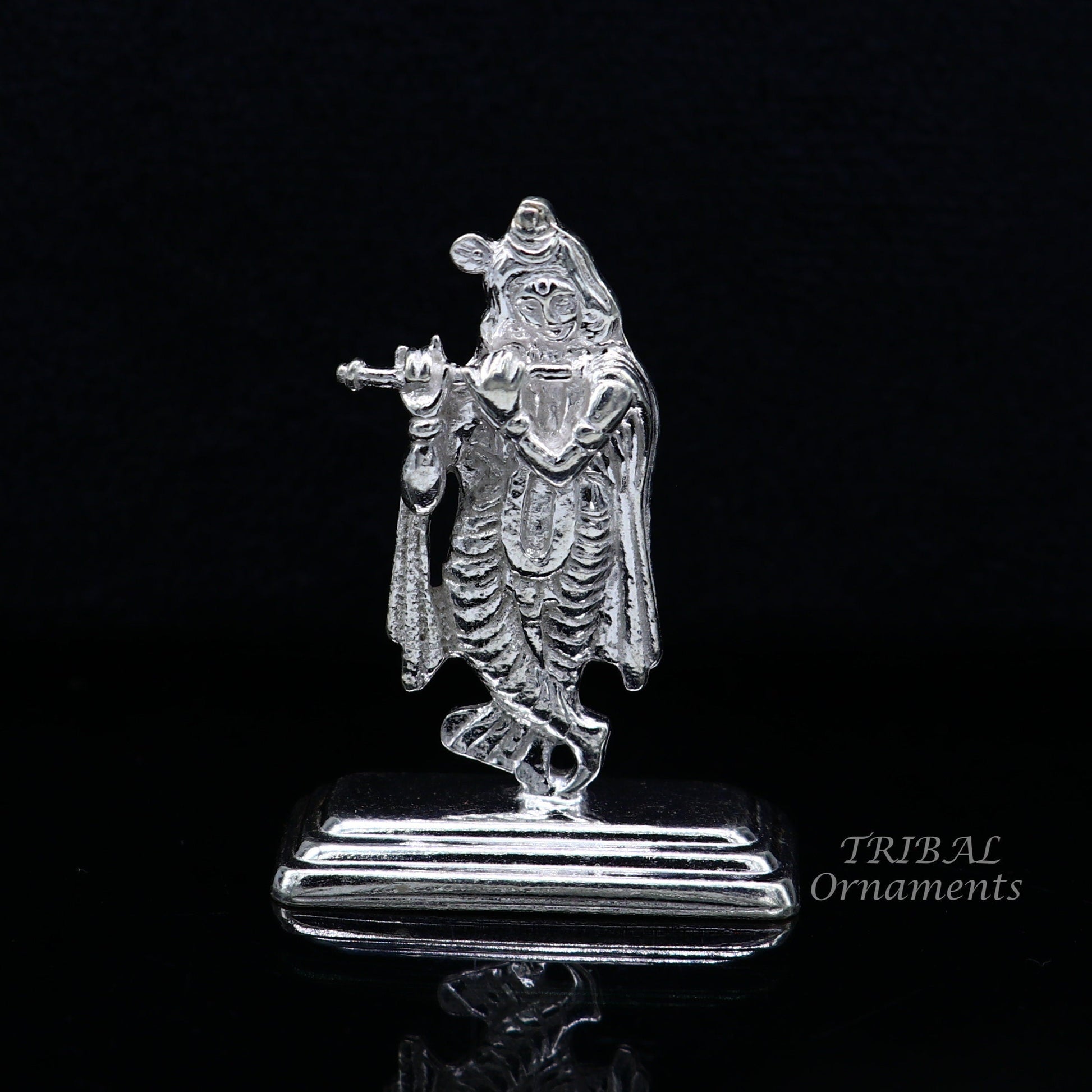 Sterling silver handmade antique design Idols Lord Krishna with flute standing Statue figurine, puja articles decorative gift art555 - TRIBAL ORNAMENTS