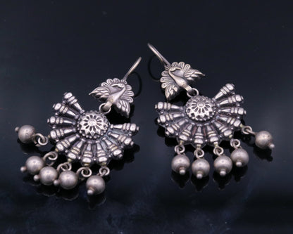 925 sterling silver handmade Vintage antique design gorgeous hoops earrings hanging jingle bells tribal jewelry  s354 - TRIBAL ORNAMENTS