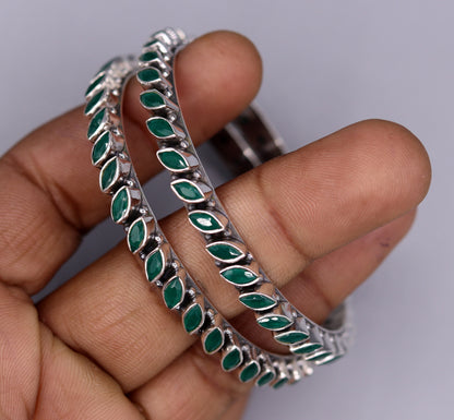 925 Sterling silver bangle  bracelet gorgeous design green emerald stone women top class stylish jewelry daily use jewelry form india ba06 - TRIBAL ORNAMENTS