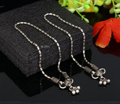 Sterling silver beaded ball chain anklet bracelet by TRIBAL ORNAMENTS, lightweight, functional, and perfect for belly dance or casual wear.