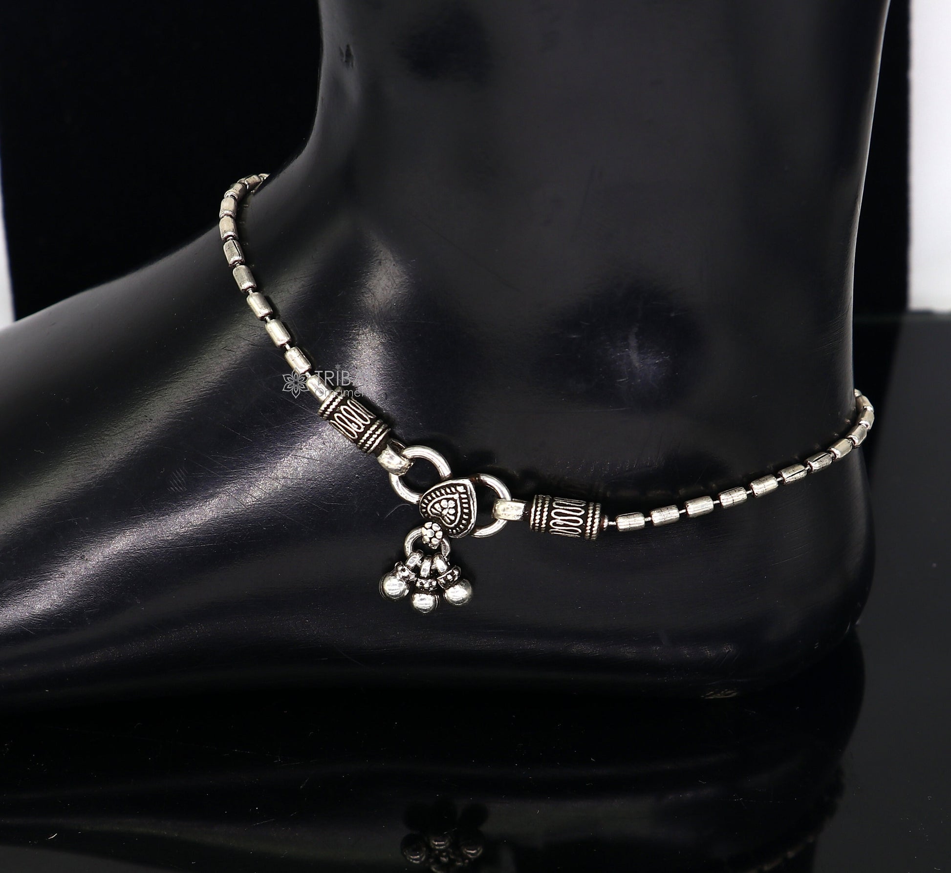 925 sterling silver beaded/ball chain anklet bracelet amazing light weight functional fancy anklets belly dance silver jewelry ank584 - TRIBAL ORNAMENTS