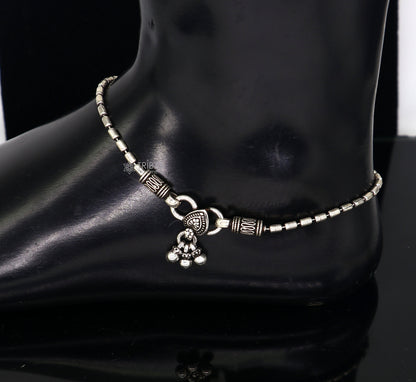 Sterling silver beaded ball chain anklet bracelet by TRIBAL ORNAMENTS, lightweight and stylish belly dance silver jewelry.