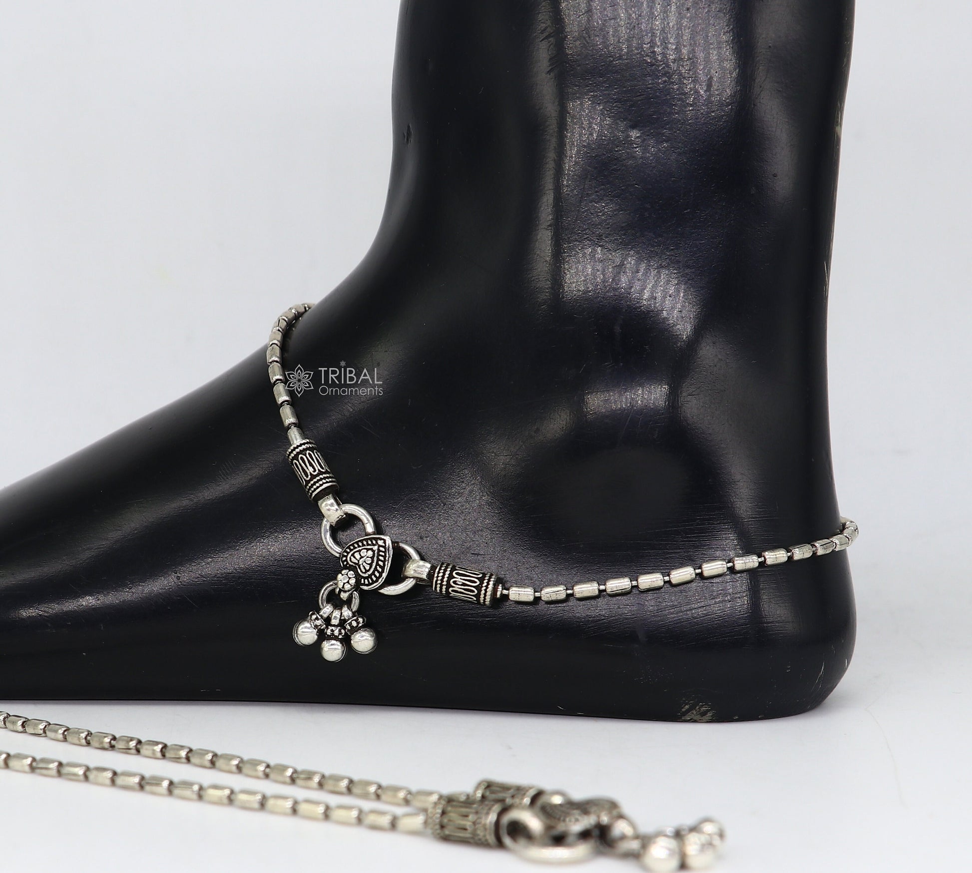925 sterling silver beaded/ball chain anklet bracelet amazing light weight functional fancy anklets belly dance silver jewelry ank584 - TRIBAL ORNAMENTS