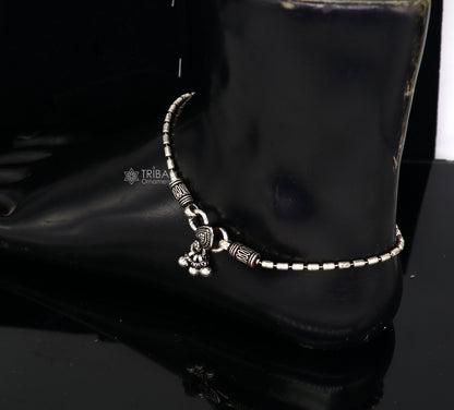 Sterling silver beaded ball chain anklet bracelet with lightweight design, perfect for belly dance or casual silver jewelry fashion.