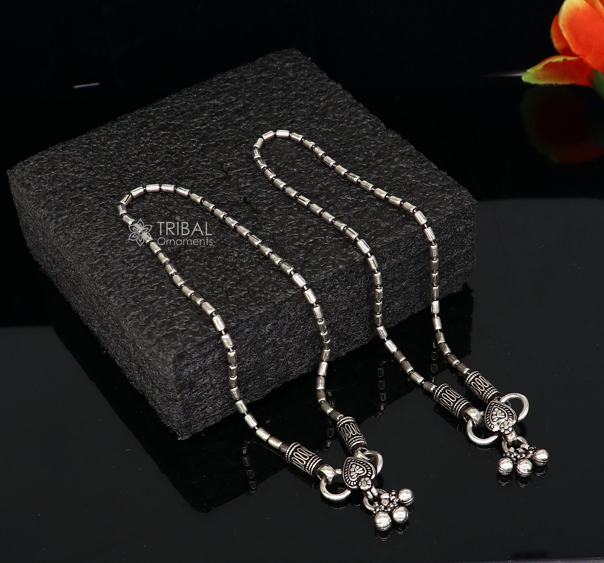 925 sterling silver beaded/ball chain anklet bracelet amazing light weight functional fancy anklets belly dance silver jewelry ank584 - TRIBAL ORNAMENTS