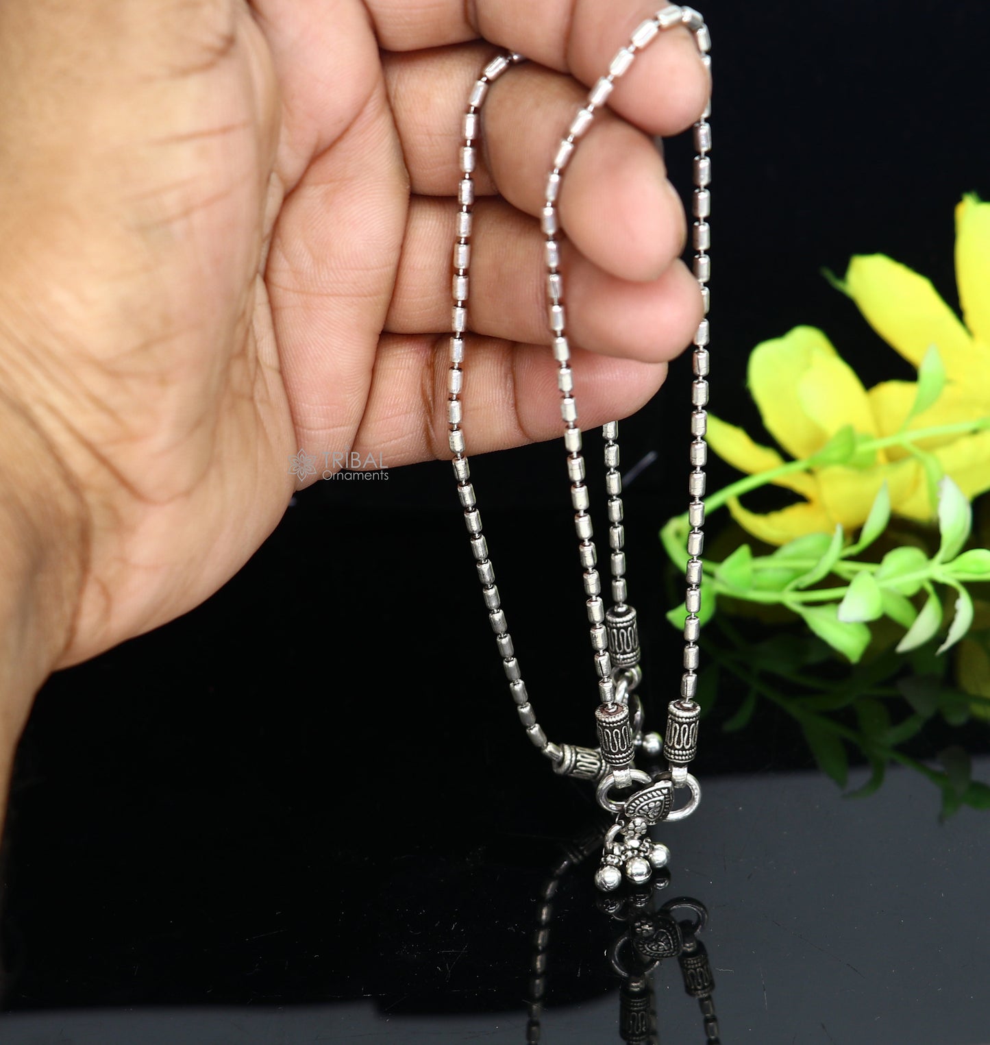 925 sterling silver beaded/ball chain anklet bracelet amazing light weight functional fancy anklets belly dance silver jewelry ank584 - TRIBAL ORNAMENTS