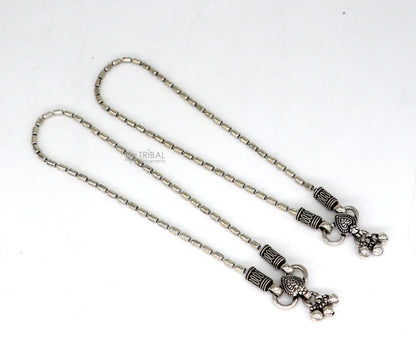 Sterling silver beaded ball chain anklet bracelet by TRIBAL ORNAMENTS, lightweight and functional silver jewelry for belly dance or casual wear.