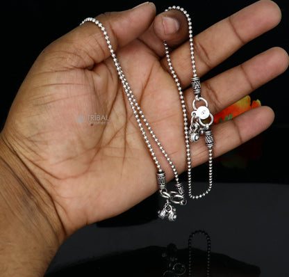 925 sterling silver beaded ball chain anklet bracelet by TRIBAL ORNAMENTS, lightweight and fancy jewelry for ankles.