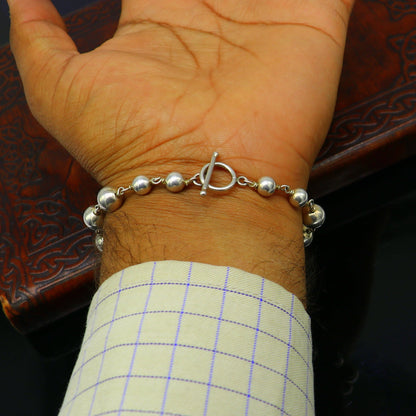 Sterling silver beaded customized bracelet by TRIBAL ORNAMENTS, stylish unisex belly dance jewelry with personalized beads.