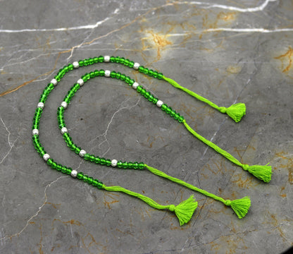 Sterling silver beads and semi-precious green stone thread anklet from Tribal Ornaments, a stylish and modern beaded ankle bracelet.