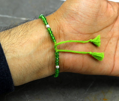 Sterling silver and green semi-precious stone beaded anklet by Tribal Ornaments, custom-made modern ankle bracelet for women.