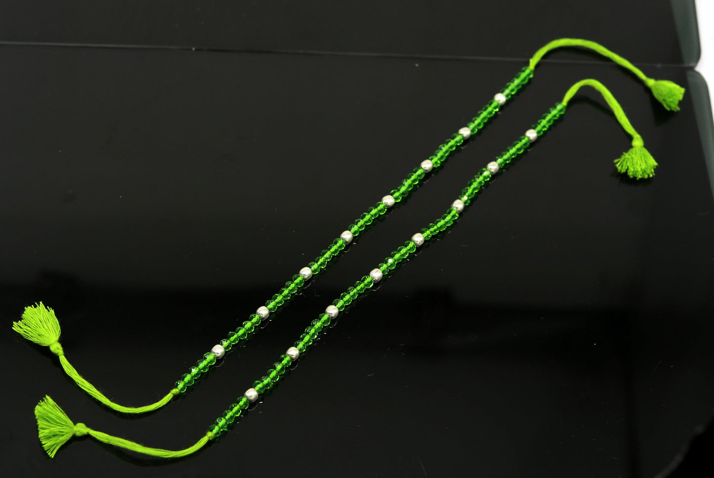 925 sterling silver beads and semi precious green stone thread anklets, custom made ankle bracelet, pretty gift modern beaded jewelry ank248 - TRIBAL ORNAMENTS