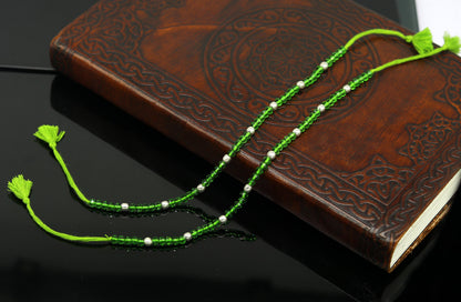 Sterling silver beads and semi-precious green stone thread ankle bracelet by Tribal Ornaments, modern beaded jewelry for ankles.