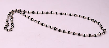 925 Sterling Silver Black Basil Rosary Beads Necklace, 20-inch unisex Tulsi mala with wood beads for meditation, from Tribal Ornaments.