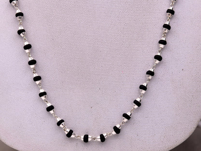925 Sterling Silver Black Basil Rosary necklace with wood beads, 20-inch unisex Tulsi mala for meditation, from Tribal Ornaments.