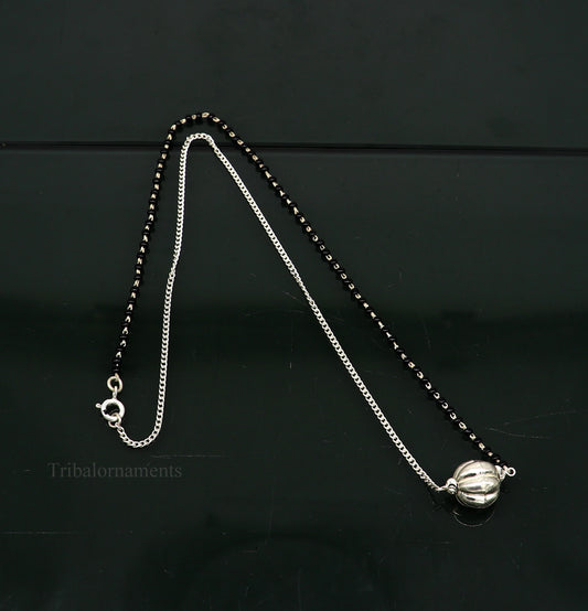 925 sterling silver black beads chain necklace, gorgeous small bead pendant, traditional style chain beaded mangalsutra necklace set231 - TRIBAL ORNAMENTS