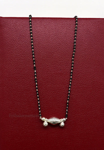 925 sterling silver black beads chain necklace, gorgeous small jingling bells design pendant, traditional style chain beaded necklace set227 - TRIBAL ORNAMENTS