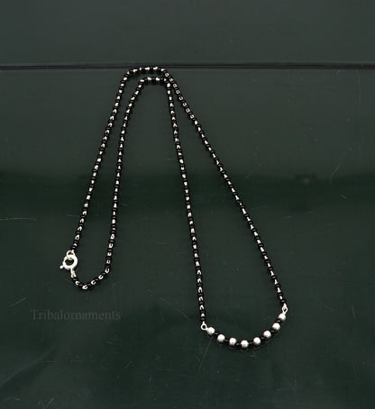 925 sterling silver black beads chain necklace, gorgeous small jingling bells design pendant, traditional style chain beaded necklace set228 - TRIBAL ORNAMENTS