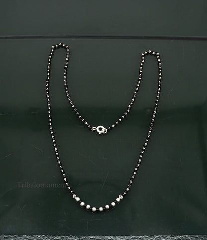 925 sterling silver black beads chain necklace, gorgeous small jingling bells design pendant, traditional style chain beaded necklace set228 - TRIBAL ORNAMENTS